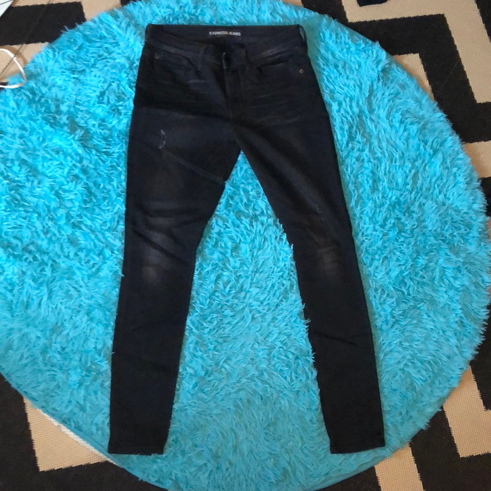 Express black distressed skinny jeans